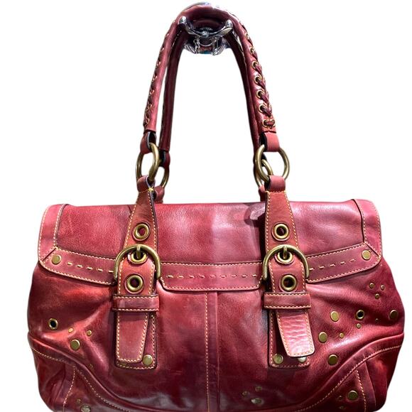 COACH RARE, Vintage Soho Satchel- Flap, Studded -9642- Burgundy/Oxblood Leather - Picture 1 of 16